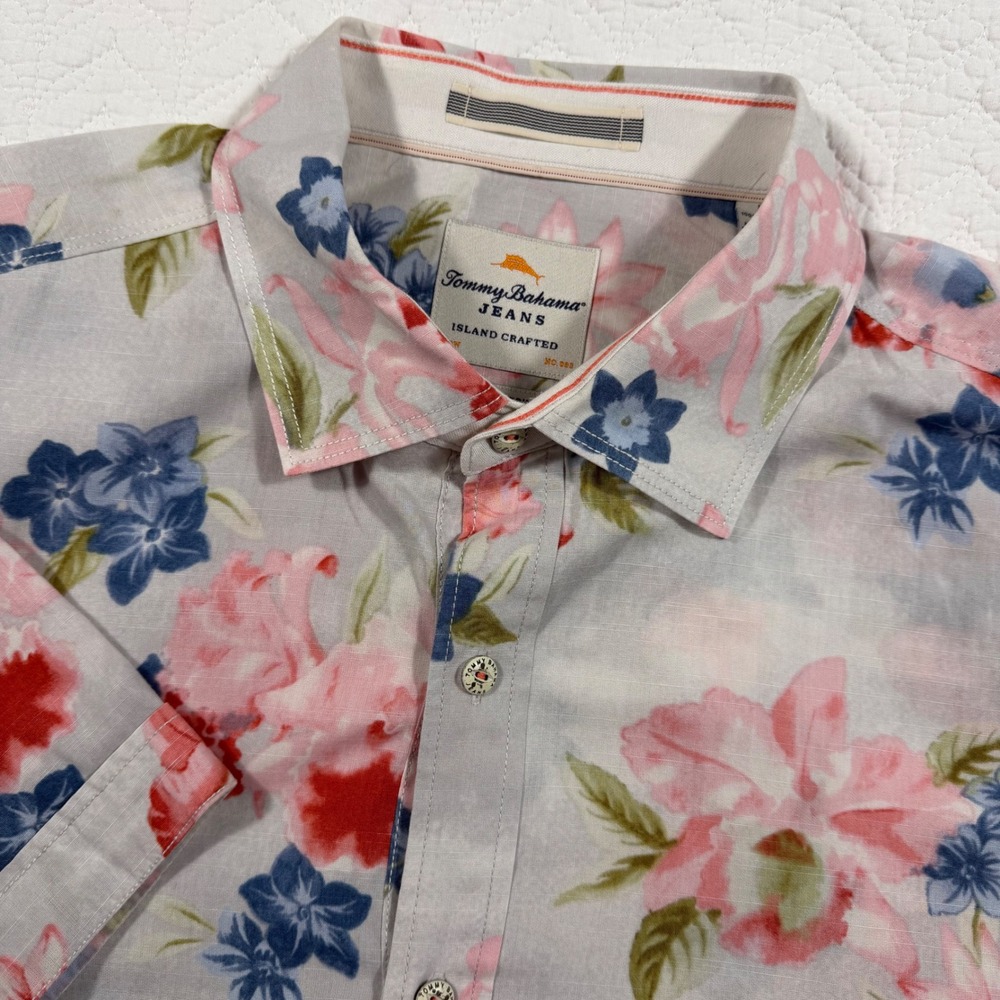 Tommy Bahama Jeans Island Crafted Modern Fit‎ Floral SS Shirt Mens Size Large